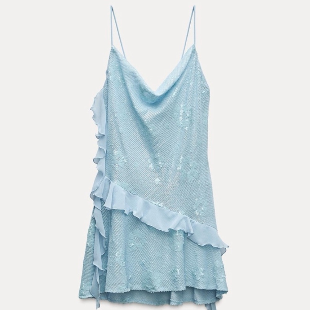 Zara Sequin Ruffle Mini Dress